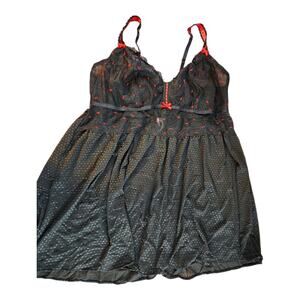 Cacique plus sz 22/24 black lace sheer babydoll lingerie nightie top red trim